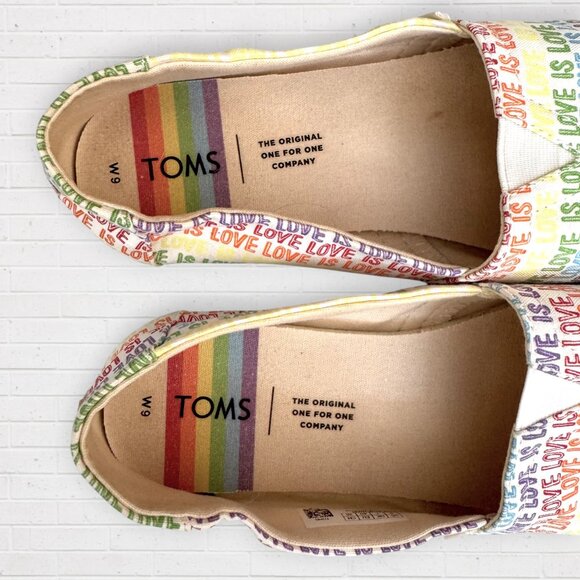TOMS Alpargata Rainbow LOVE IS LOVE Slip-On Shoes Loafers Pride LGBTQ+ Womens 9 - Picture 7 of 7